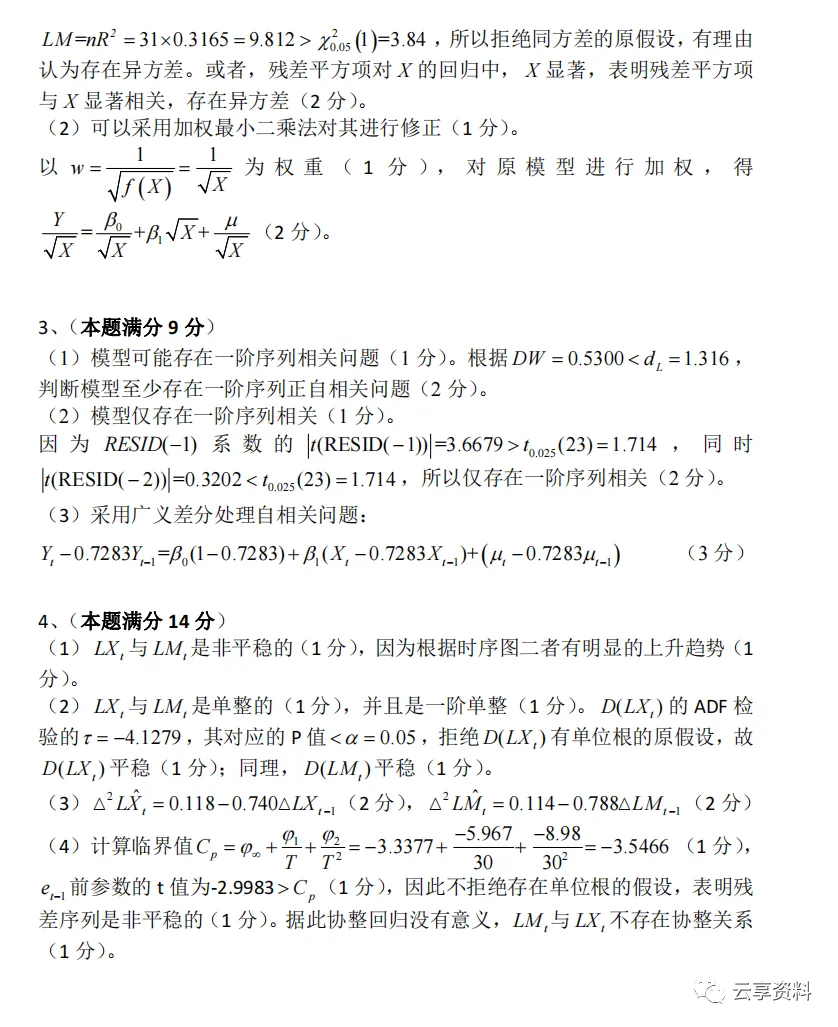 计量经济学往年期末试卷整理-第11张图片-四季读书网