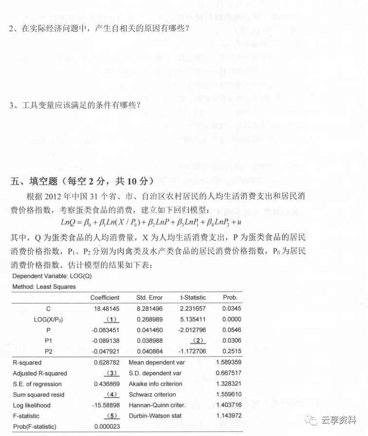 计量经济学往年期末试卷整理-第28张图片-四季读书网