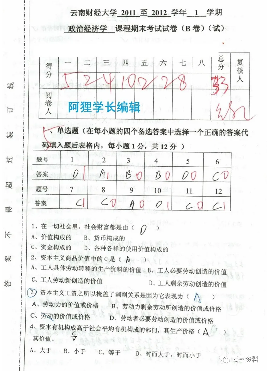政治经济学往年期末试卷整理-第6张图片-四季读书网