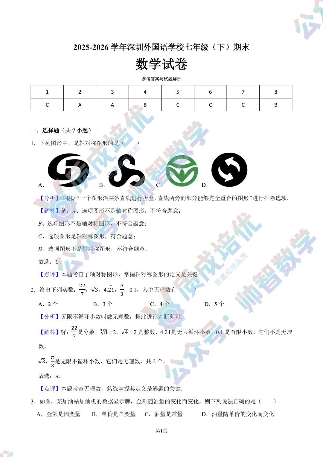 最新!深外初一期末数学真题解析出炉!-第5张图片-四季读书网