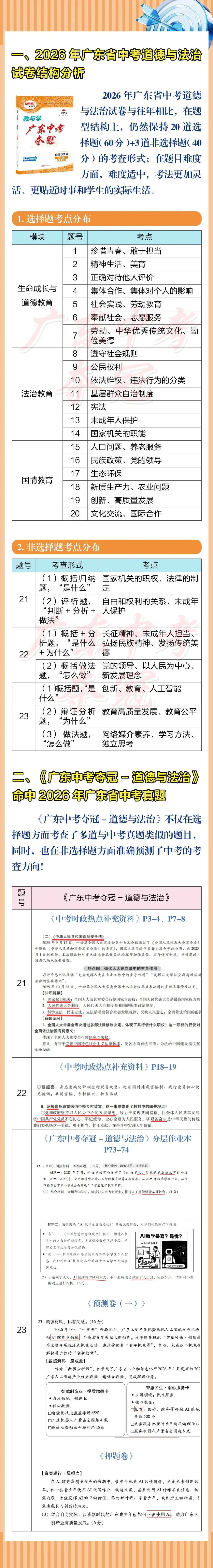 2026广东中考道德与法治试卷结构分析,《中考夺冠》非选择精准命中真题-第2张图片-四季读书网