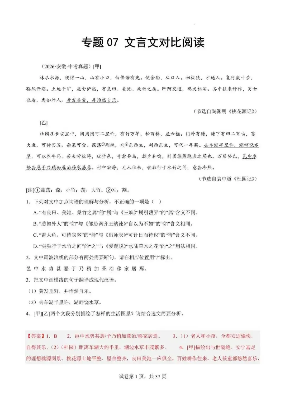 2027年安徽省中考语文一轮专项复习(附解析)-第11张图片-四季读书网