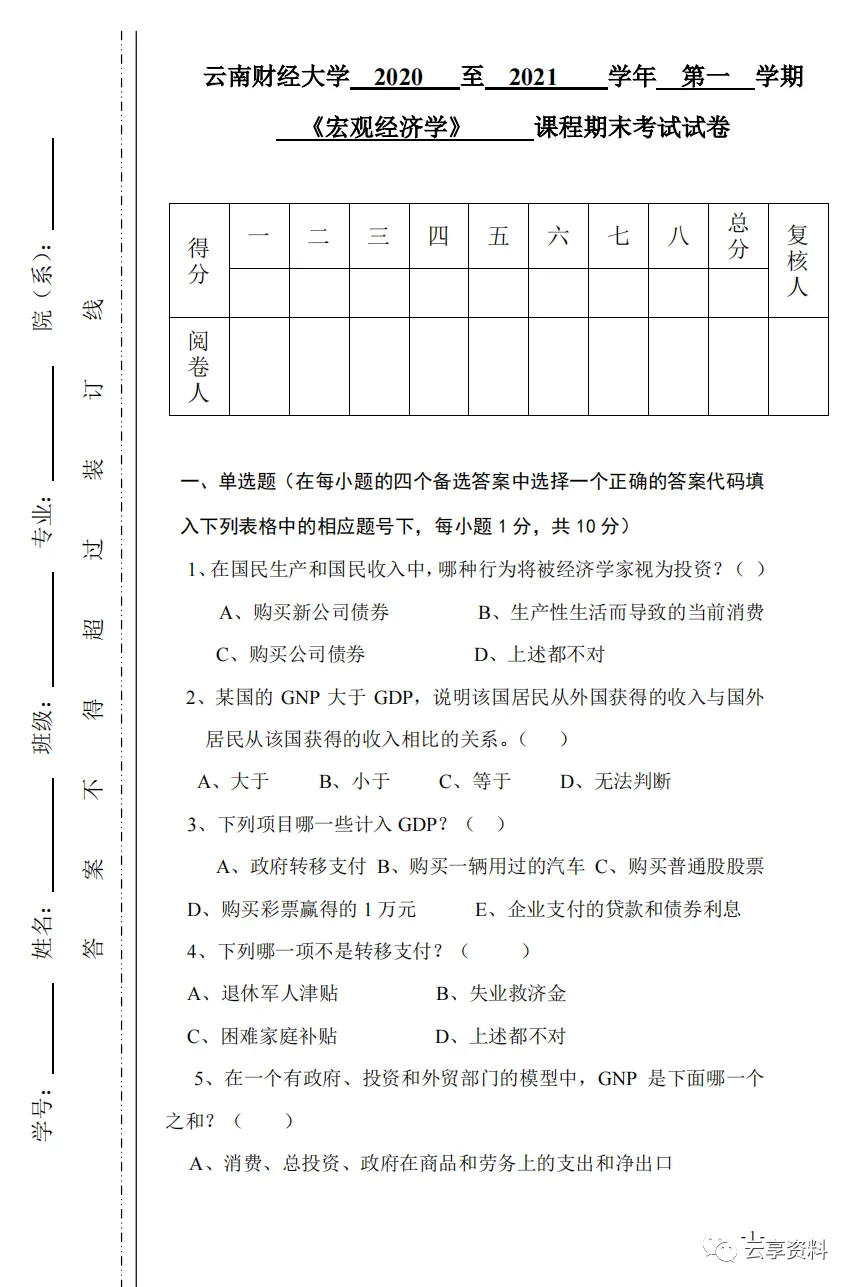 宏观经济学往年期末试卷整理-第1张图片-四季读书网