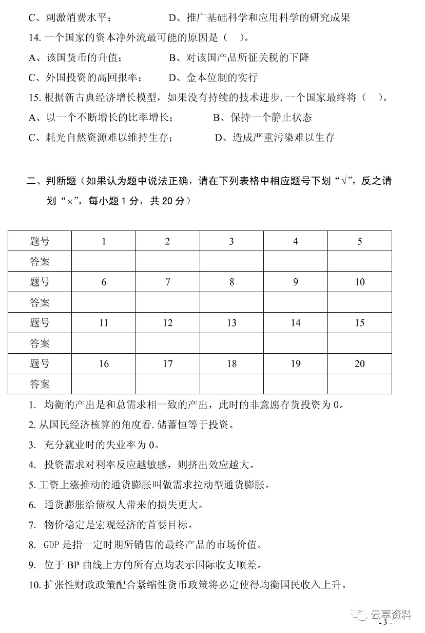 宏观经济学往年期末试卷整理-第57张图片-四季读书网