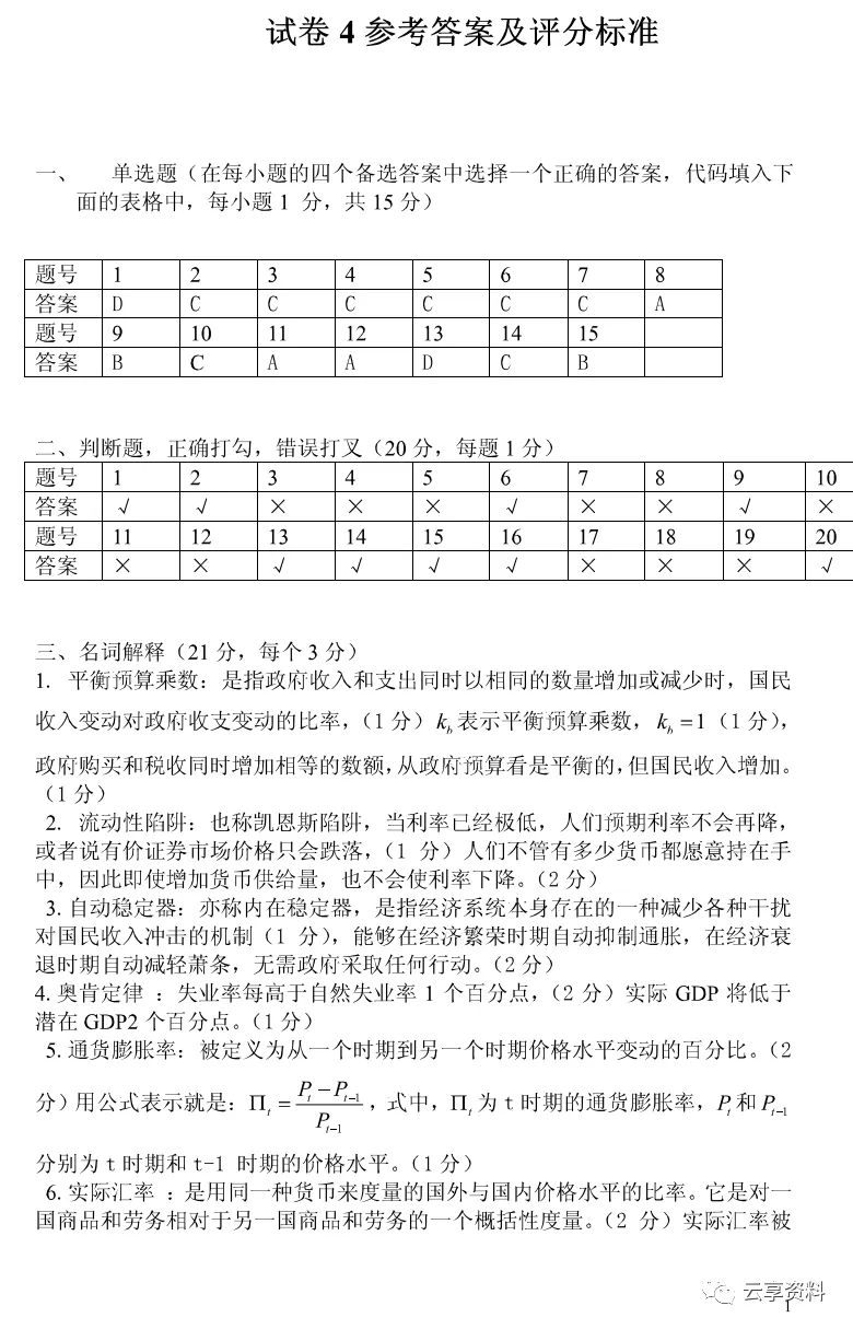 宏观经济学往年期末试卷整理-第62张图片-四季读书网