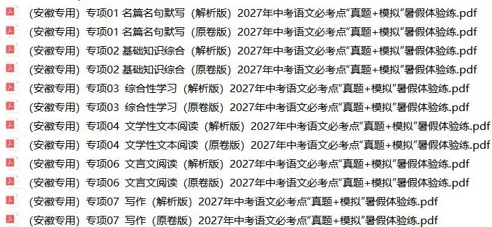 2027年安徽省中考语文必考点暑假培优(附解析)-第1张图片-四季读书网