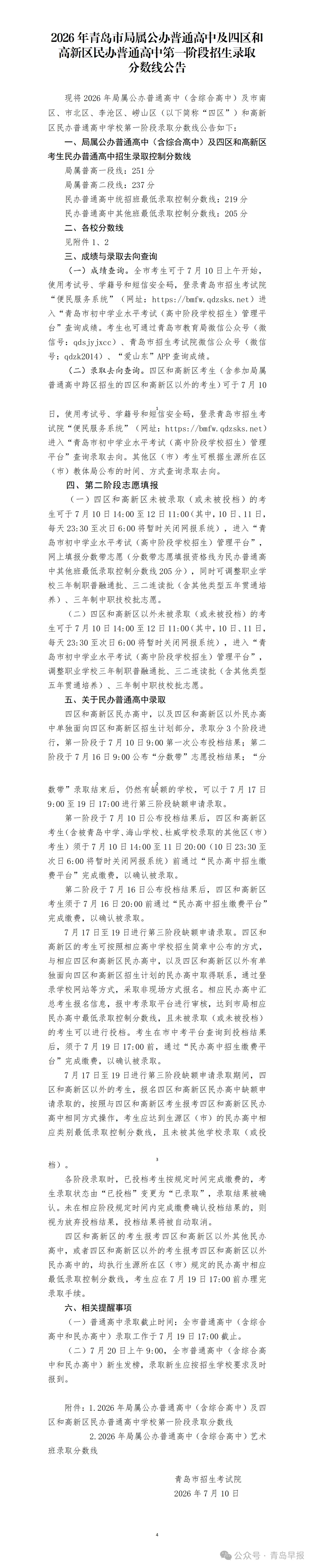 2026年青岛中考分数线公布:局属普高一段线251分,二段线237分!-第1张图片-四季读书网