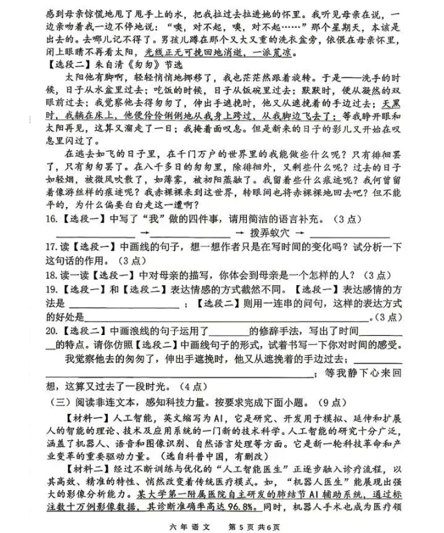 2026年7月鞍山铁东六年期末试卷+答案-第5张图片-四季读书网