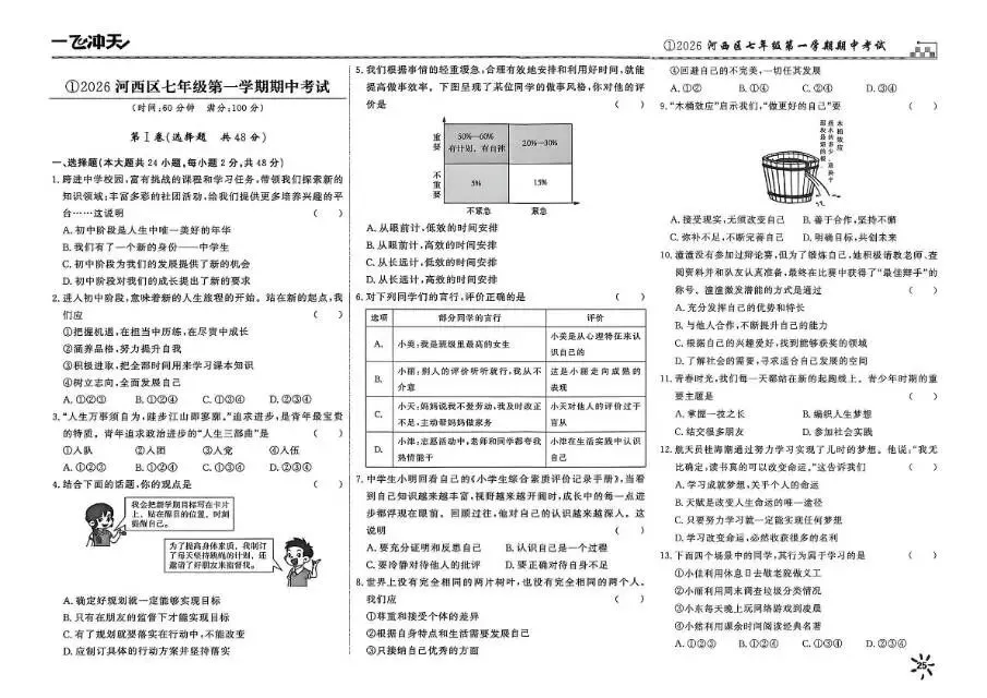 26秋一飞冲天 七上 道德与法治 部分试卷与全部答案-第9张图片-四季读书网