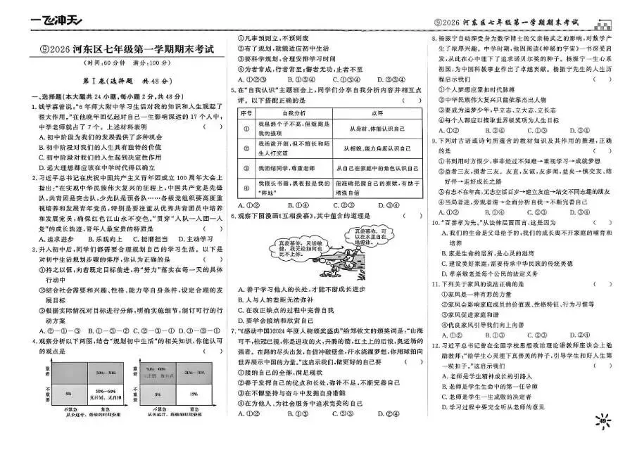 26秋一飞冲天 七上 道德与法治 部分试卷与全部答案-第17张图片-四季读书网