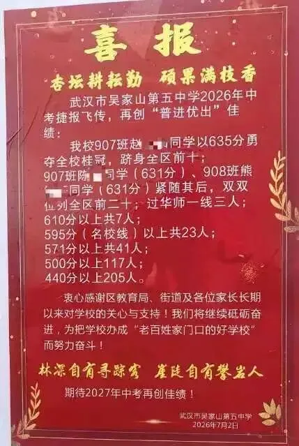 2026年吴家山五中中考喜报-第1张图片-四季读书网