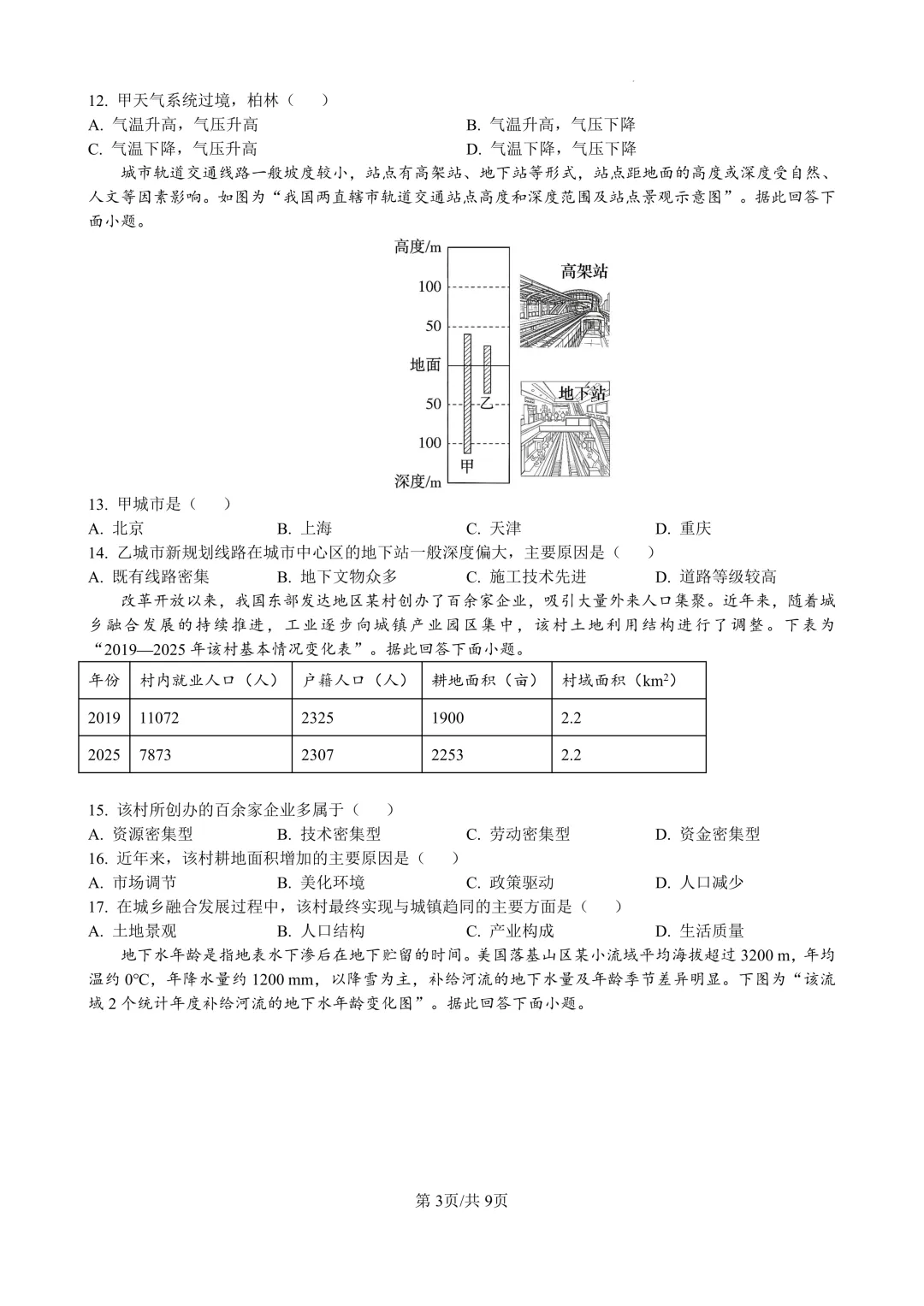 2026江苏高考地理真题高清版:文末可直接下载-第3张图片-四季读书网