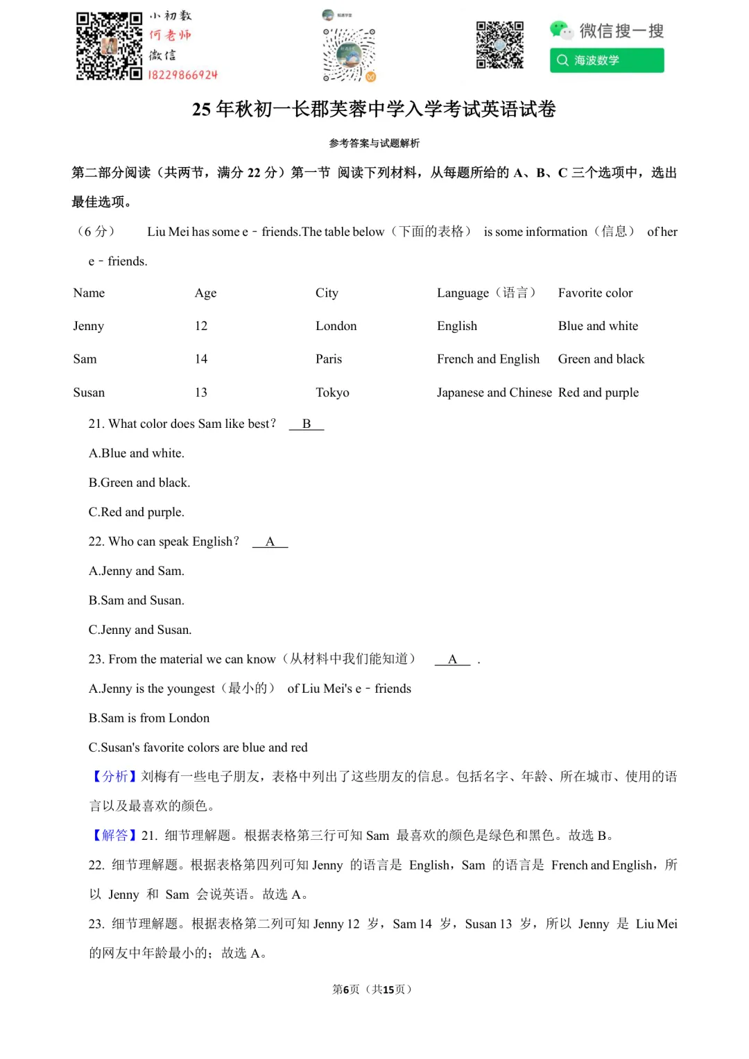25年秋初一长郡芙蓉中学入学考试英语试卷-第20张图片-四季读书网 25年秋初一长郡芙蓉中学入学考试英语试卷-第20张图片-四季读书网