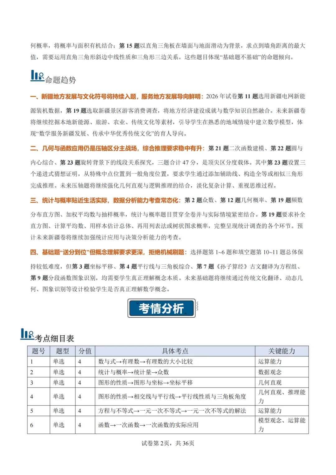 【2026中考数学】【真题解读】【新疆】-第2张图片-四季读书网