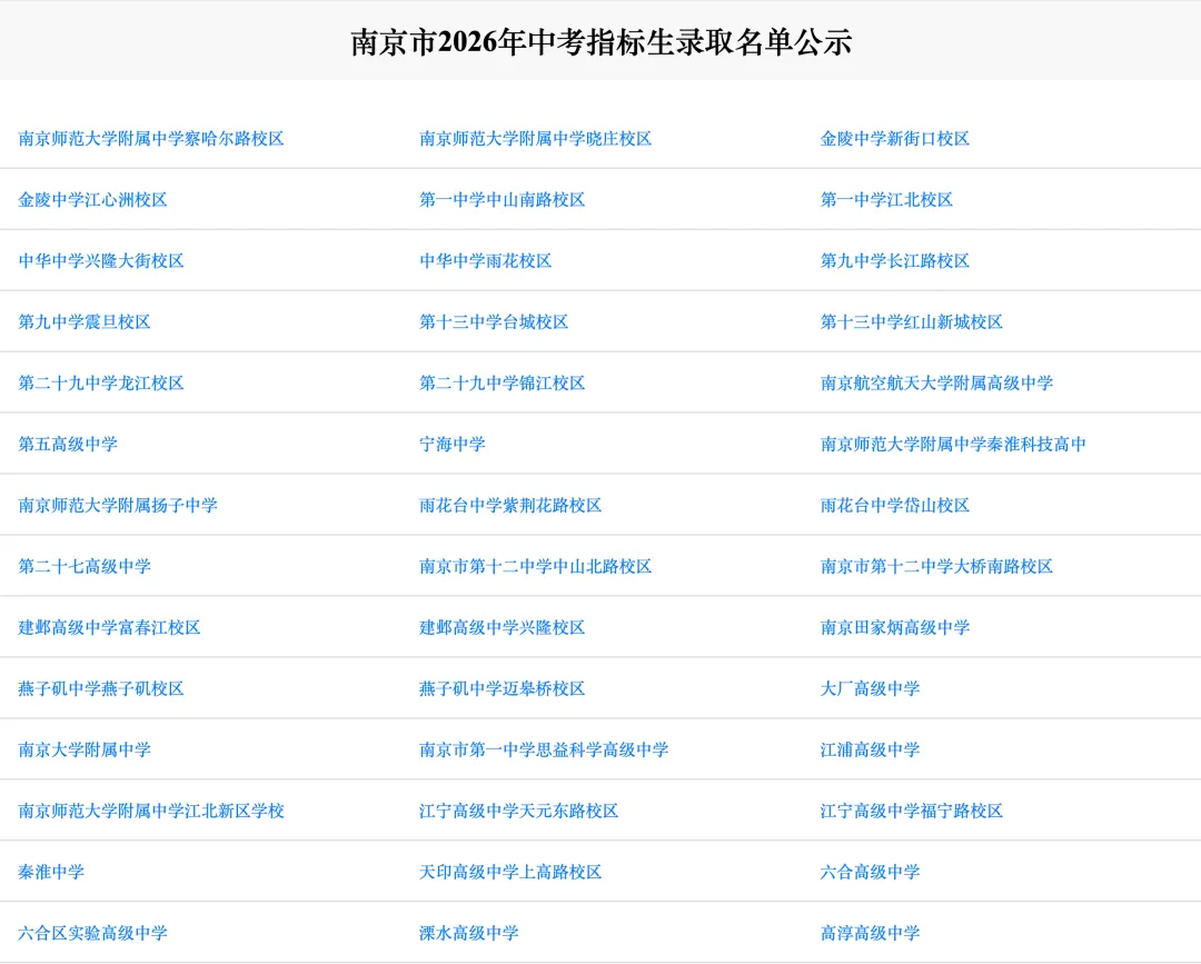 全!2026南京中考指标生录取名单!-第2张图片-四季读书网 全!2026南京中考指标生录取名单!-第2张图片-四季读书网