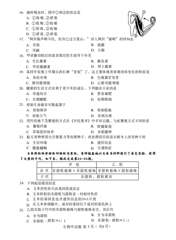 2026年生物学中考试卷:2026年湖南省初中学业水平考试生物学试卷-第4张图片-四季读书网