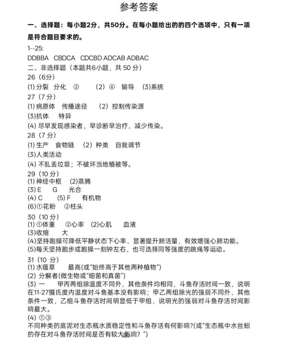 2026年生物学中考试卷:2026年湖南省初中学业水平考试生物学试卷-第8张图片-四季读书网