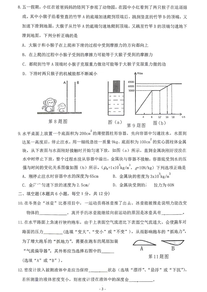 2026年7语文大连普兰店八年物理期末试卷+答案-第3张图片-四季读书网