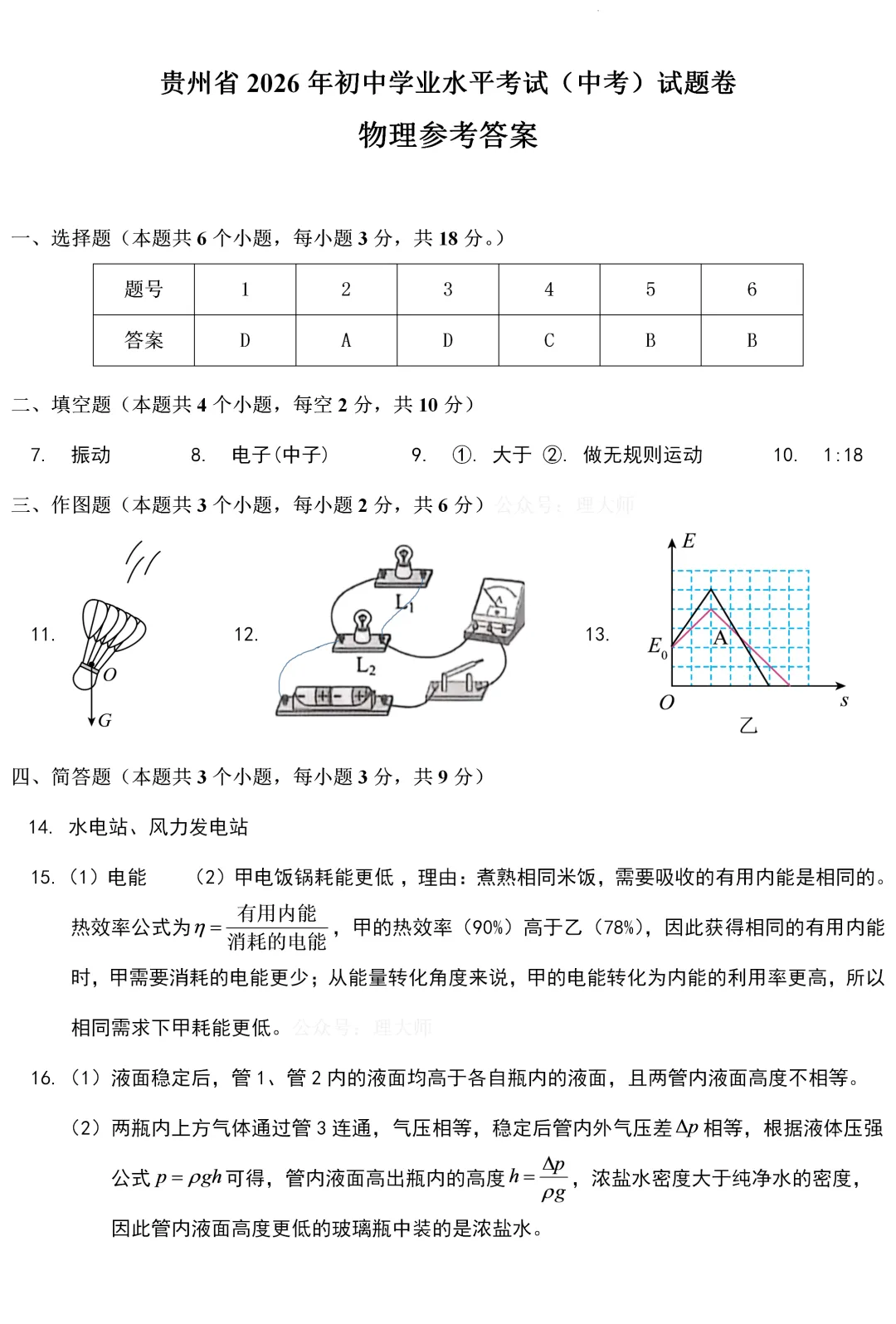 中考真题 | 贵州省2026年初中学业水平考试物理试题-第11张图片-四季读书网