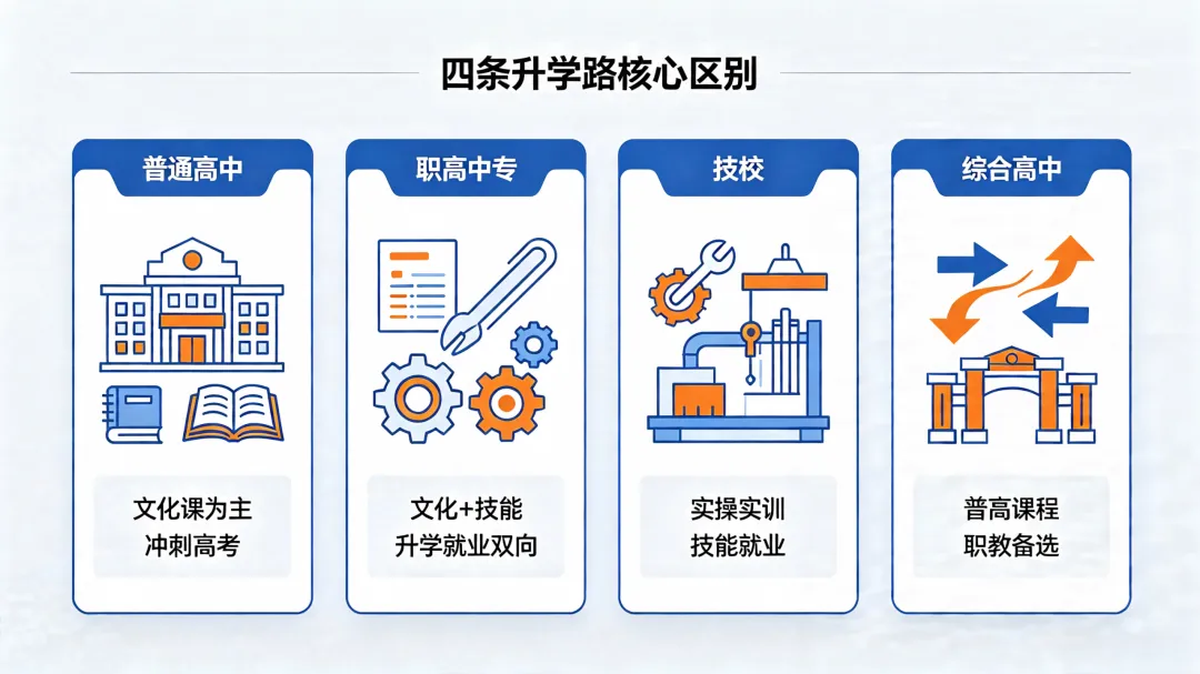 中考后四条路怎么选?普高、中职、技校、综合高中,一篇讲透不纠结-第2张图片-四季读书网 中考后四条路怎么选?普高、中职、技校、综合高中,一篇讲透不纠结-第2张图片-四季读书网