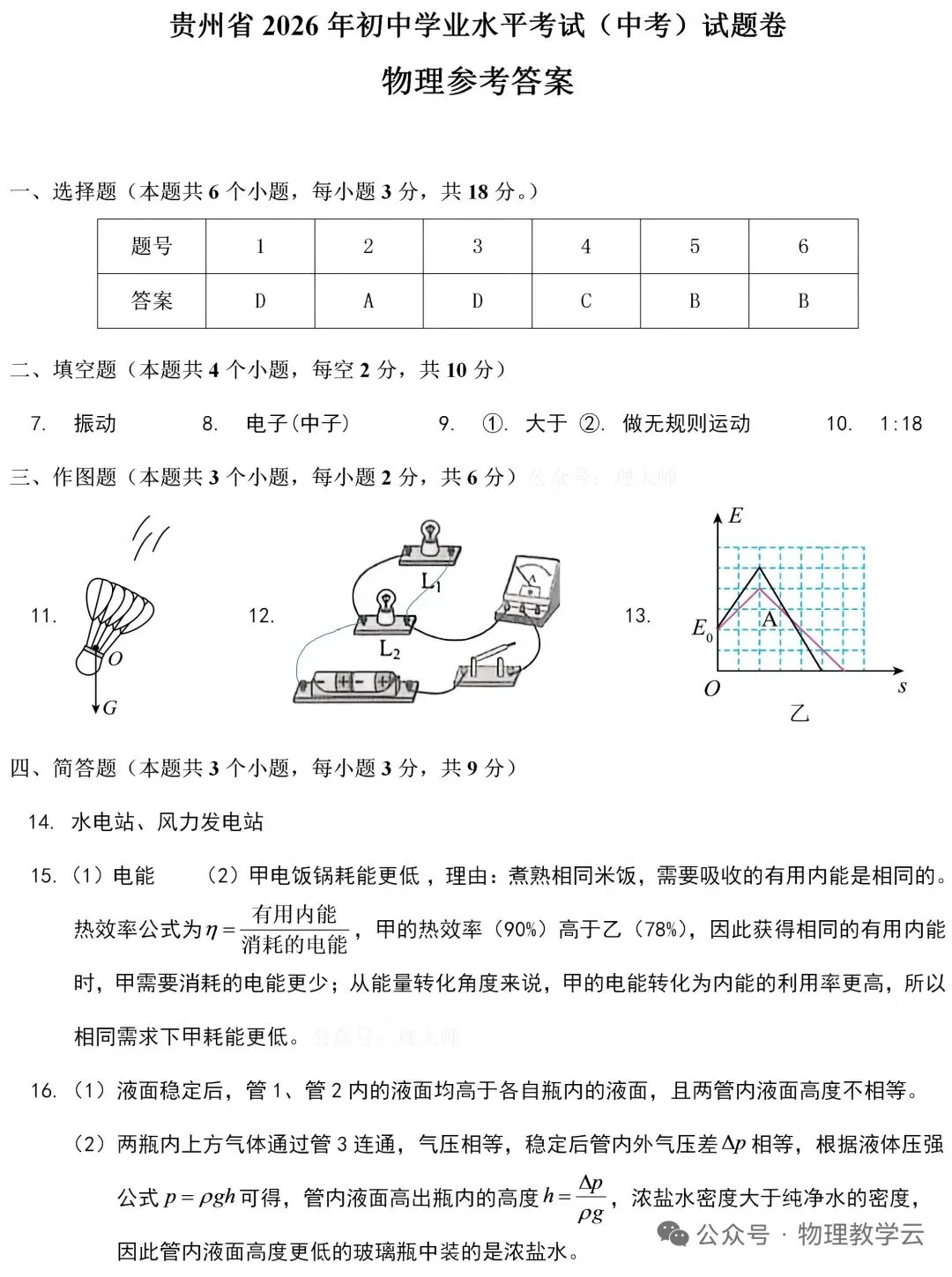 【学考真题】贵州省2026年初中学业水平考试物理试题+答案-第7张图片-四季读书网