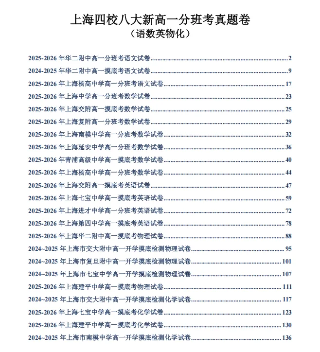 抓紧刷!上海四校八大新高一分班考真题卷合集+答案(语数英物化)-第4张图片-四季读书网 抓紧刷!上海四校八大新高一分班考真题卷合集+答案(语数英物化)-第4张图片-四季读书网