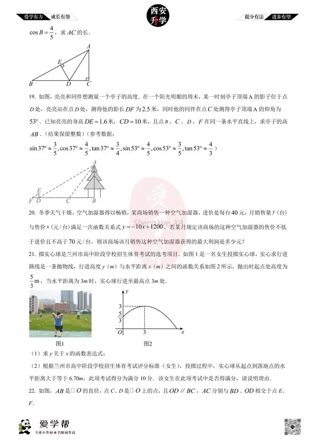 【西安升学 名校初三 往年真题 】九年级上学期第一次月考:高新一中~数学(含答案解析)-第4张图片-四季读书网