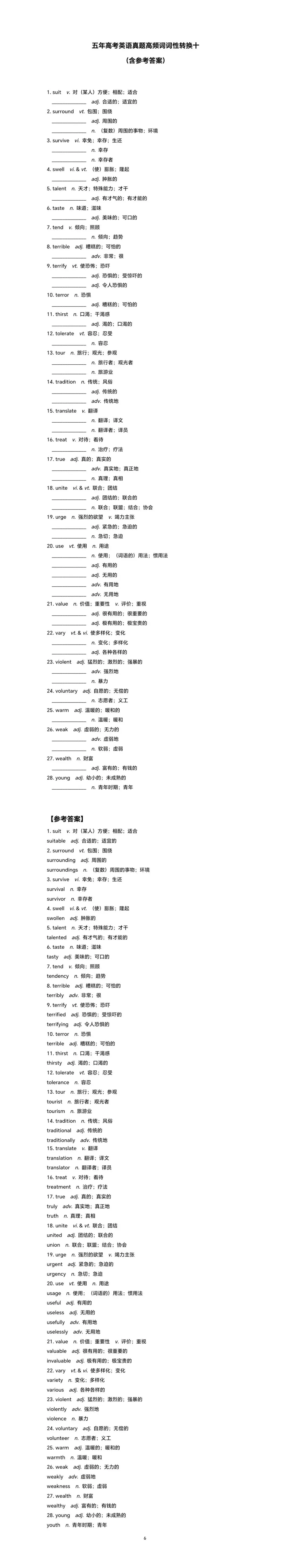 【高考真题】五年高考英语真题高频词词性转换十(含参考答案))-第1张图片-四季读书网 【高考真题】五年高考英语真题高频词词性转换十(含参考答案))-第1张图片-四季读书网