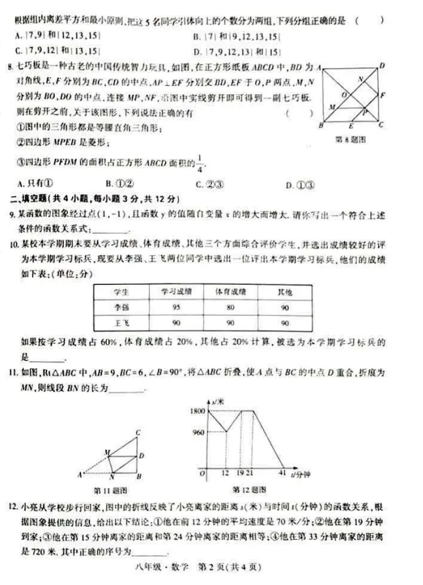 2026暑期期末试卷——八年级数学-第2张图片-四季读书网