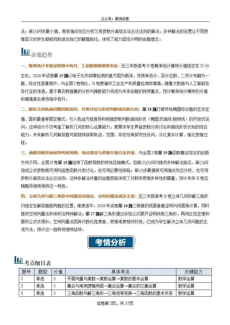 2026年高考数学真题完全解读·试卷总评·考情分析·复习策略(全国二卷)-第2张图片-四季读书网