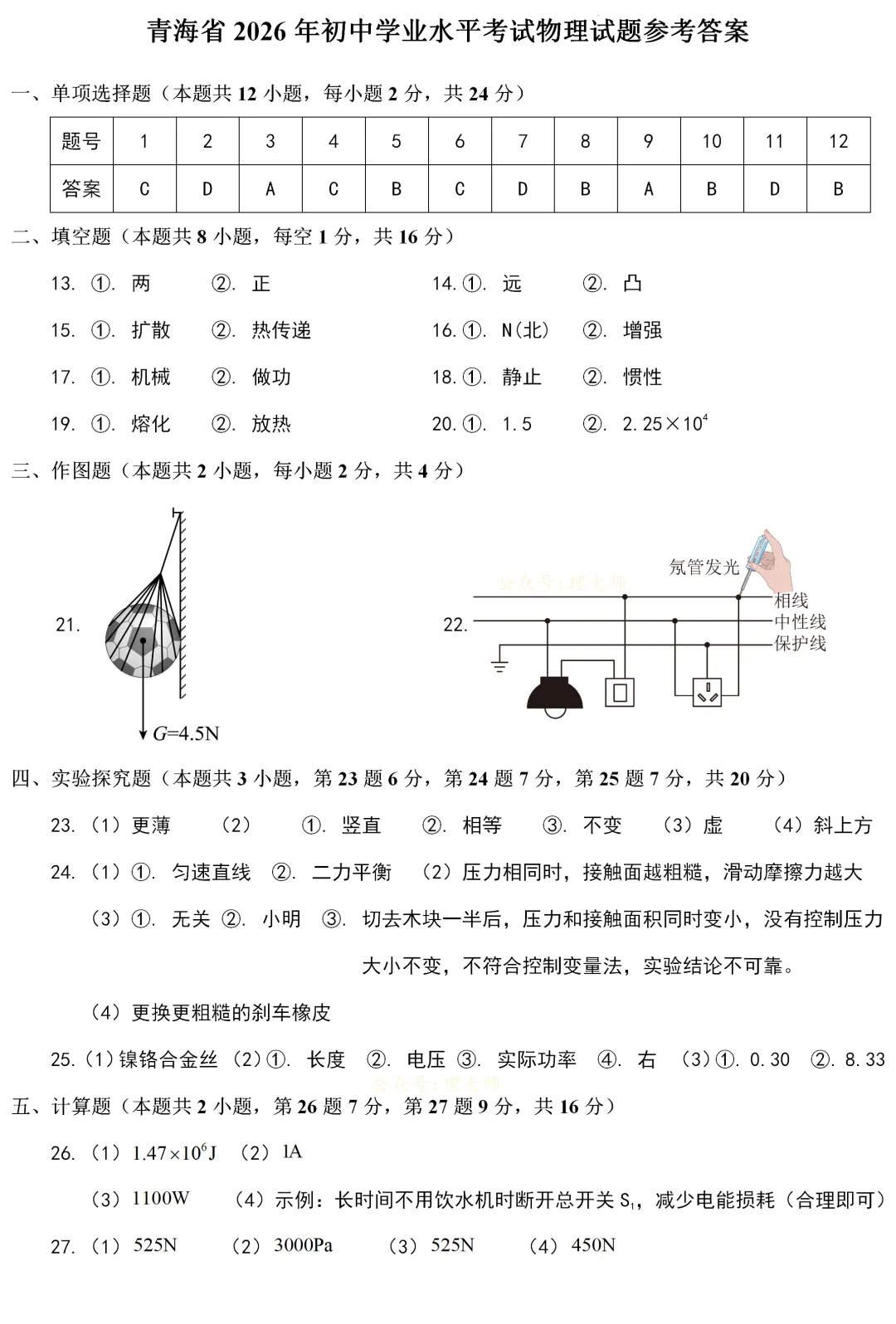 中考真题 | 青海省2026年初中学业水平考试物理试题-第9张图片-四季读书网