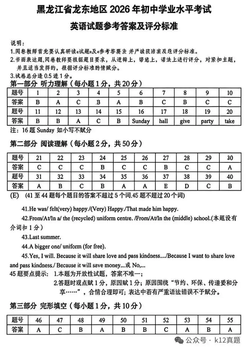 【中考真题】2026年黑龙江省龙东地区中考英语真题及答案-第8张图片-四季读书网
