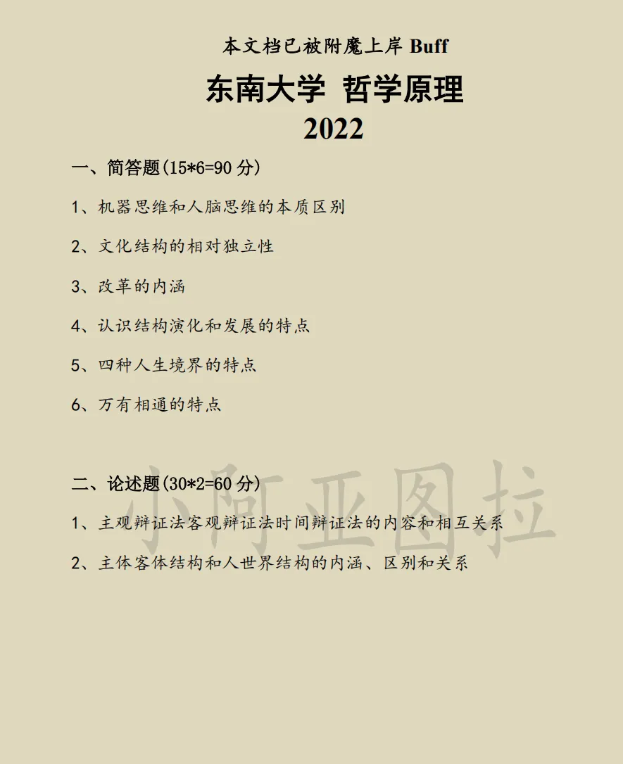 东南大学哲学考研历年真题:2001-2025-第3张图片-四季读书网