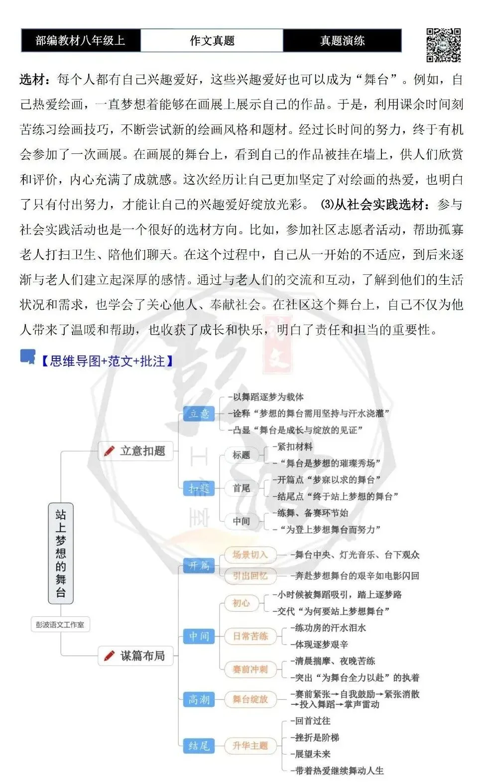 【作文-真题演练】八年级上-51-站上__________的舞台+解析+范文批注指导-第6张图片-四季读书网