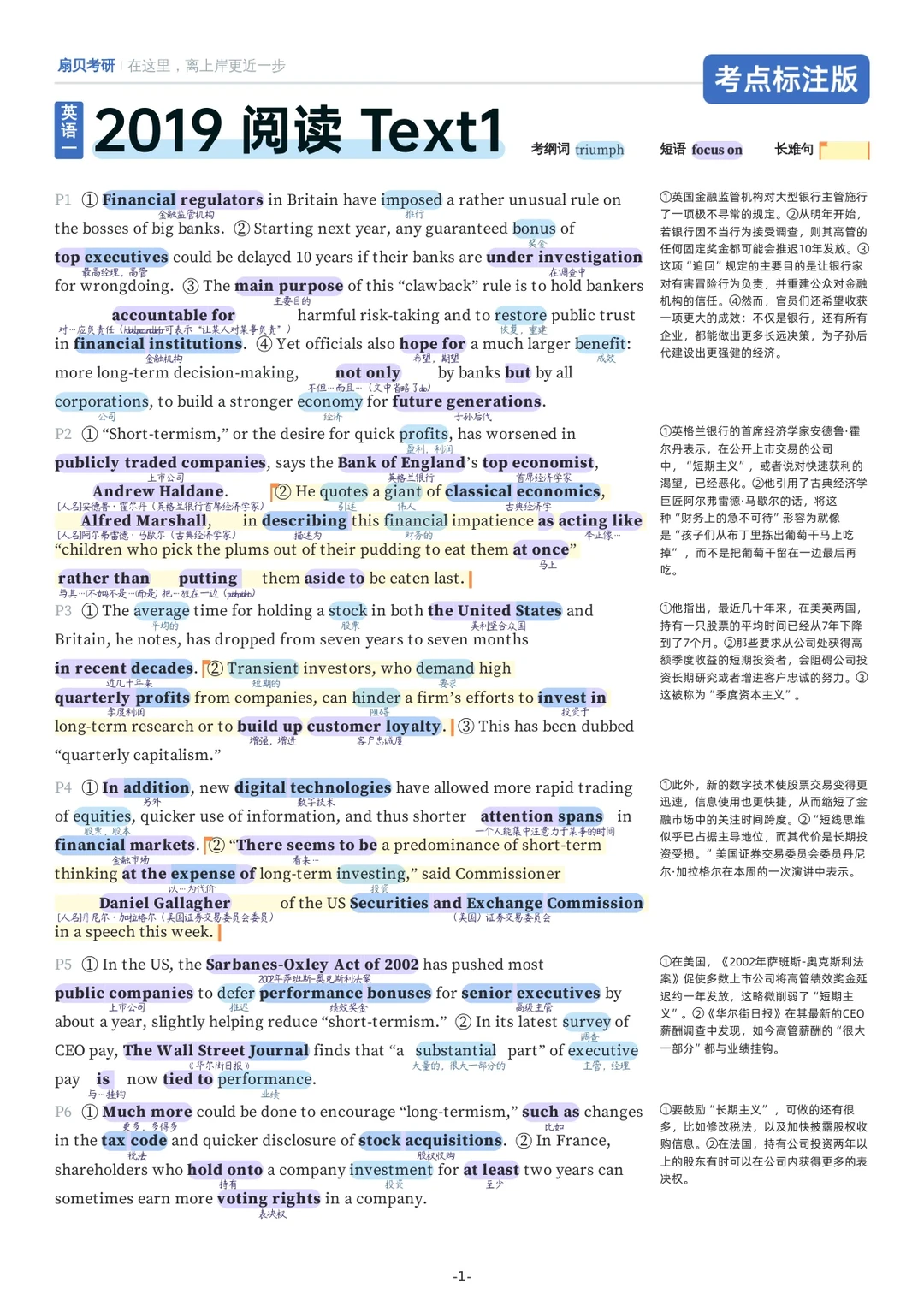 阅读理解/英一 2019 Text1