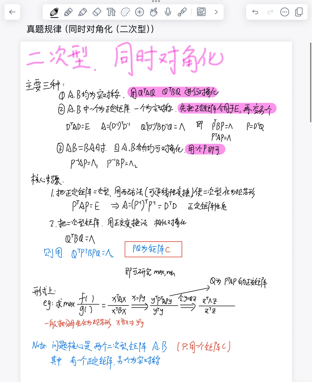 线代二次型救命❗️矩阵同时对角化总结❗️押题