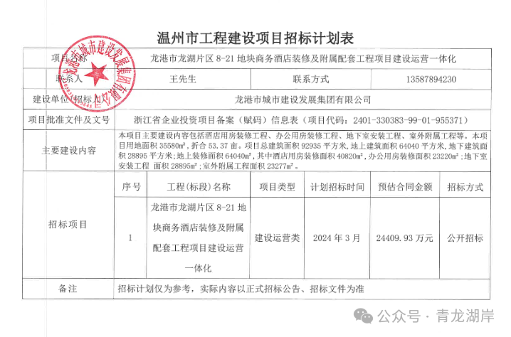 定了!龙港将新添一家大型酒店
