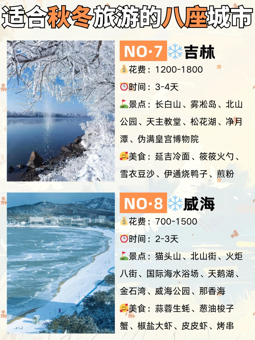 适合秋冬去的8⃣大城市，每一个都超美🍀
