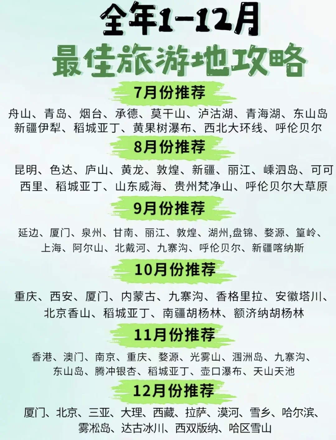 全年旅游推荐！