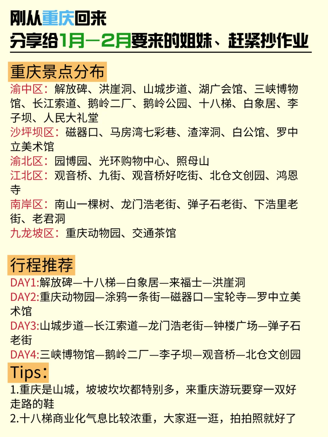 重庆已回，1—2月要去的姐妹们，认真看完…