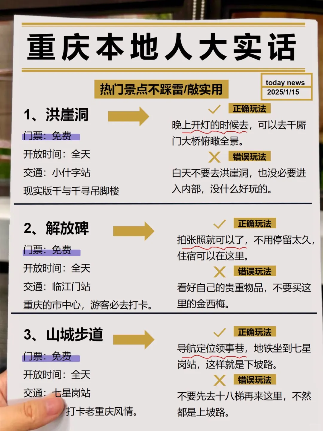 1-2月来重庆旅游，土著整理景点红黑榜