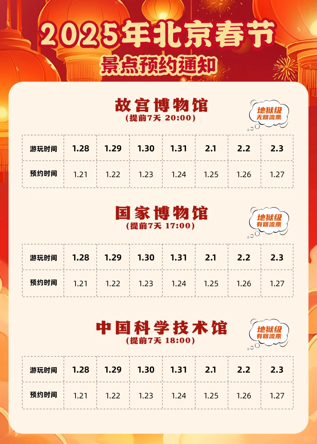 2025春节🧨北京景点开放预约时间调整通知