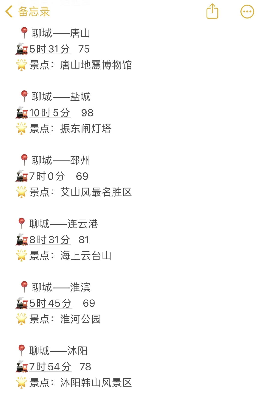 聊城出发100以内直达城市（周边游）更全版