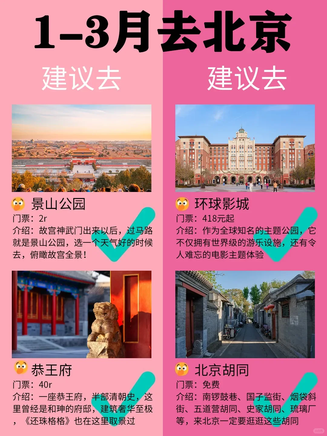 北京1-3月红黑榜景点📍推荐去🆚不推荐
