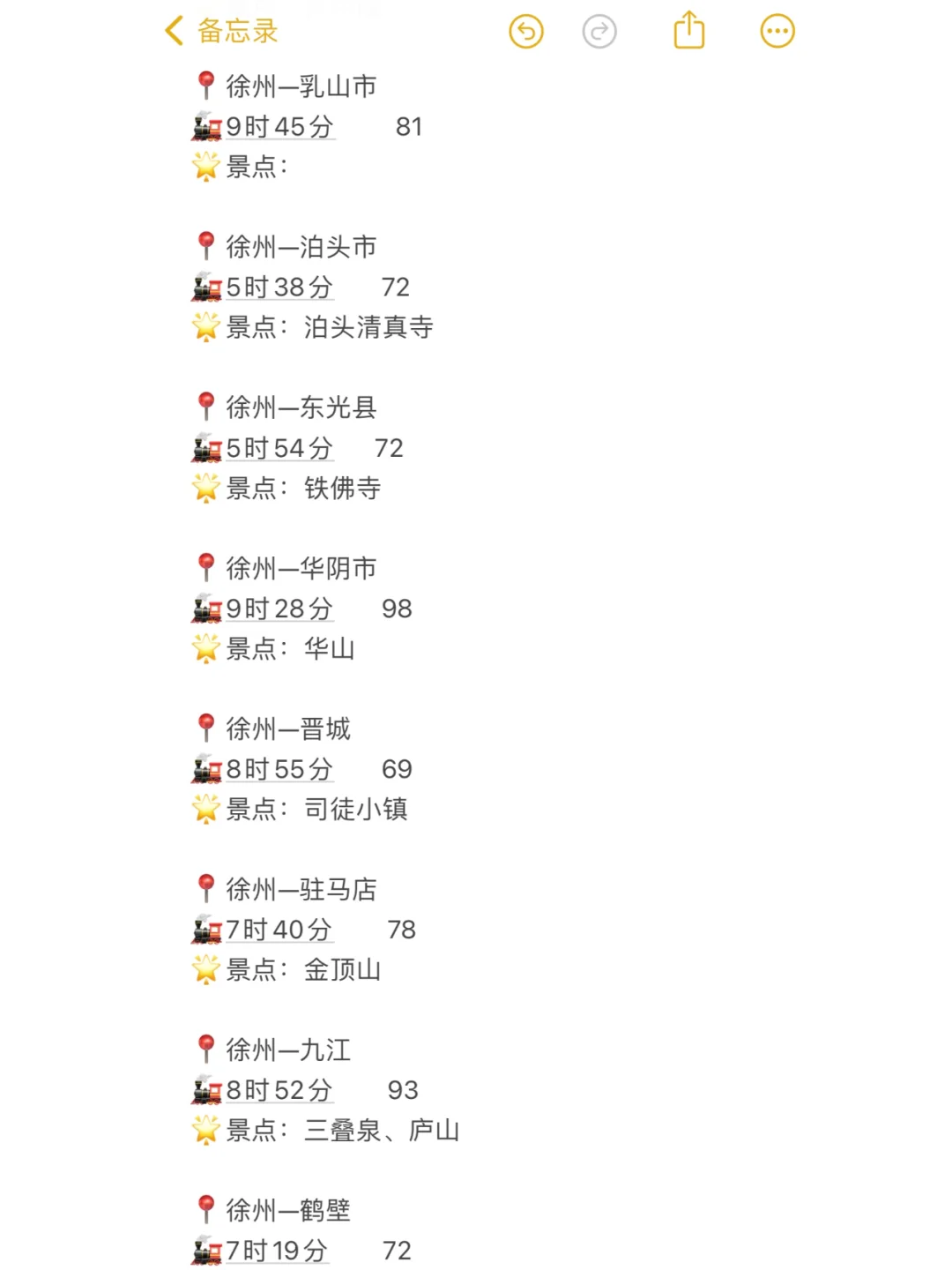 徐州100以内直达城市（周边游）更全版