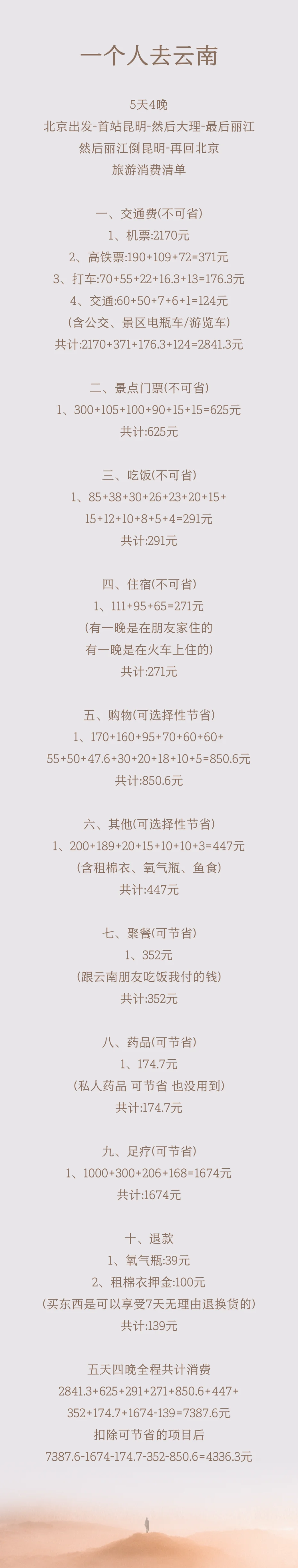 一个人去云南，5天4晚，全程消费明细呈上！