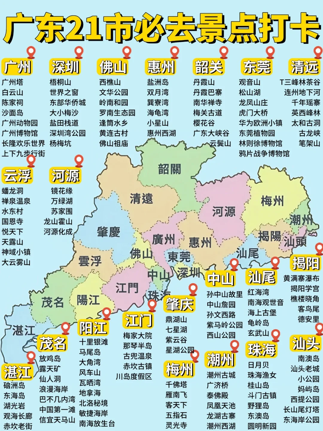 广东21个市🗺热门旅游景点大全🔥一图搞懂