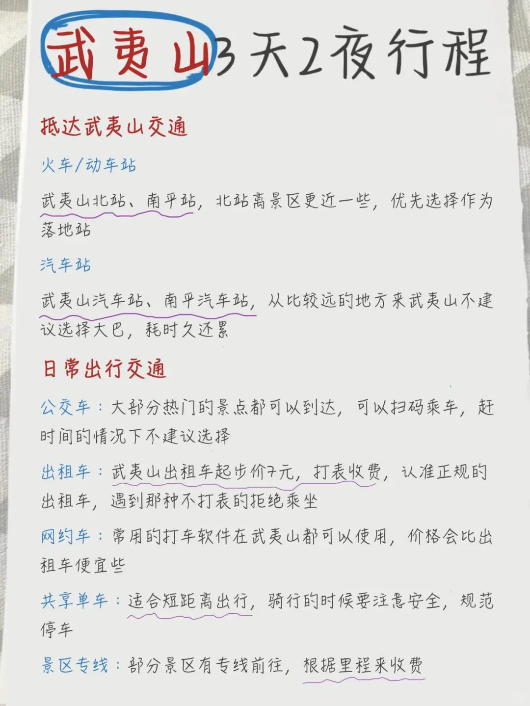 回来啦！！手写的武夷山攻略送上咯~