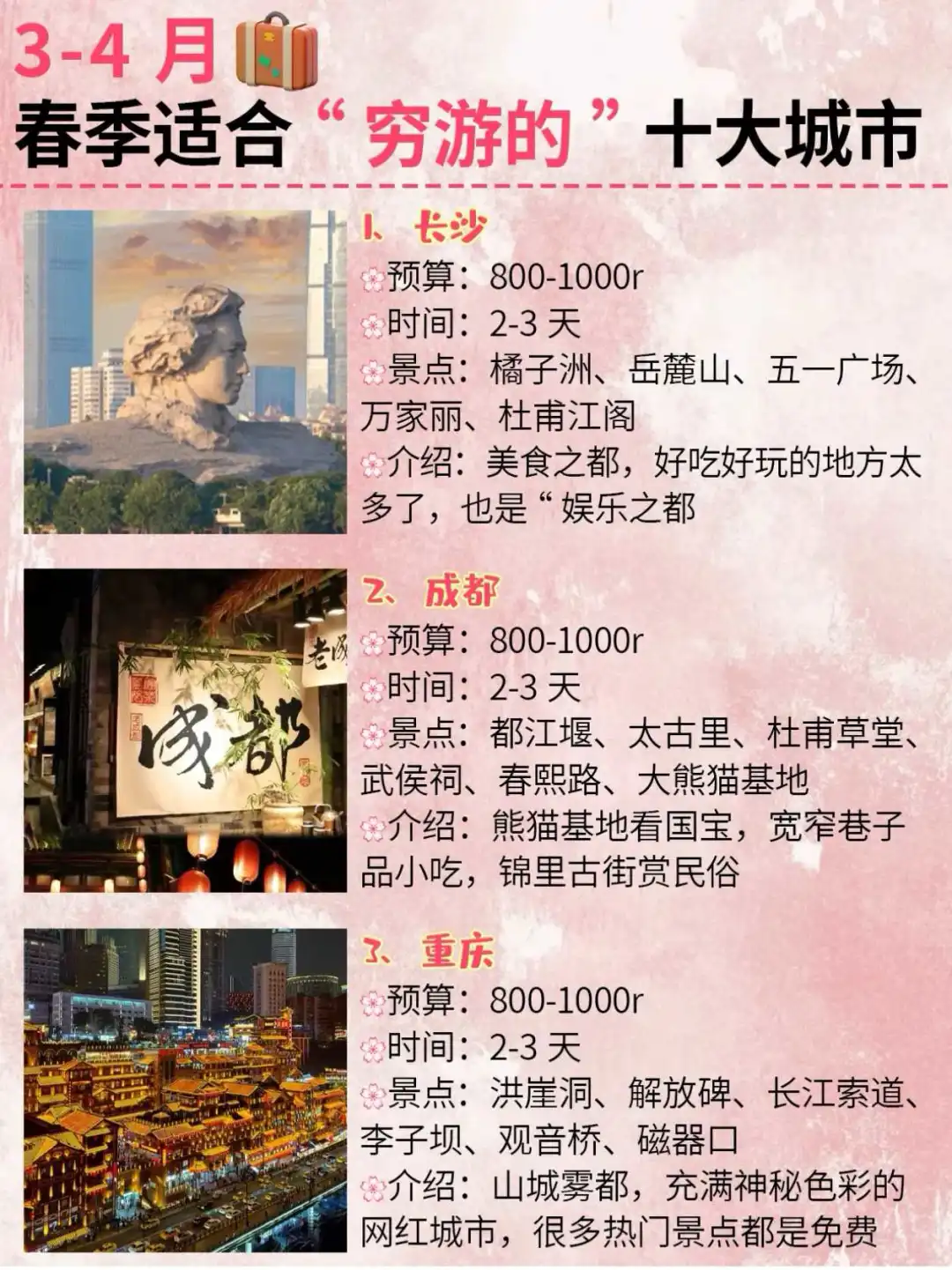 春季穷游适合国内旅游的城市