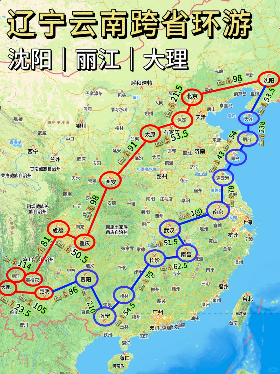 沈阳→丽江环游路线❗路费竟然才1000多！！